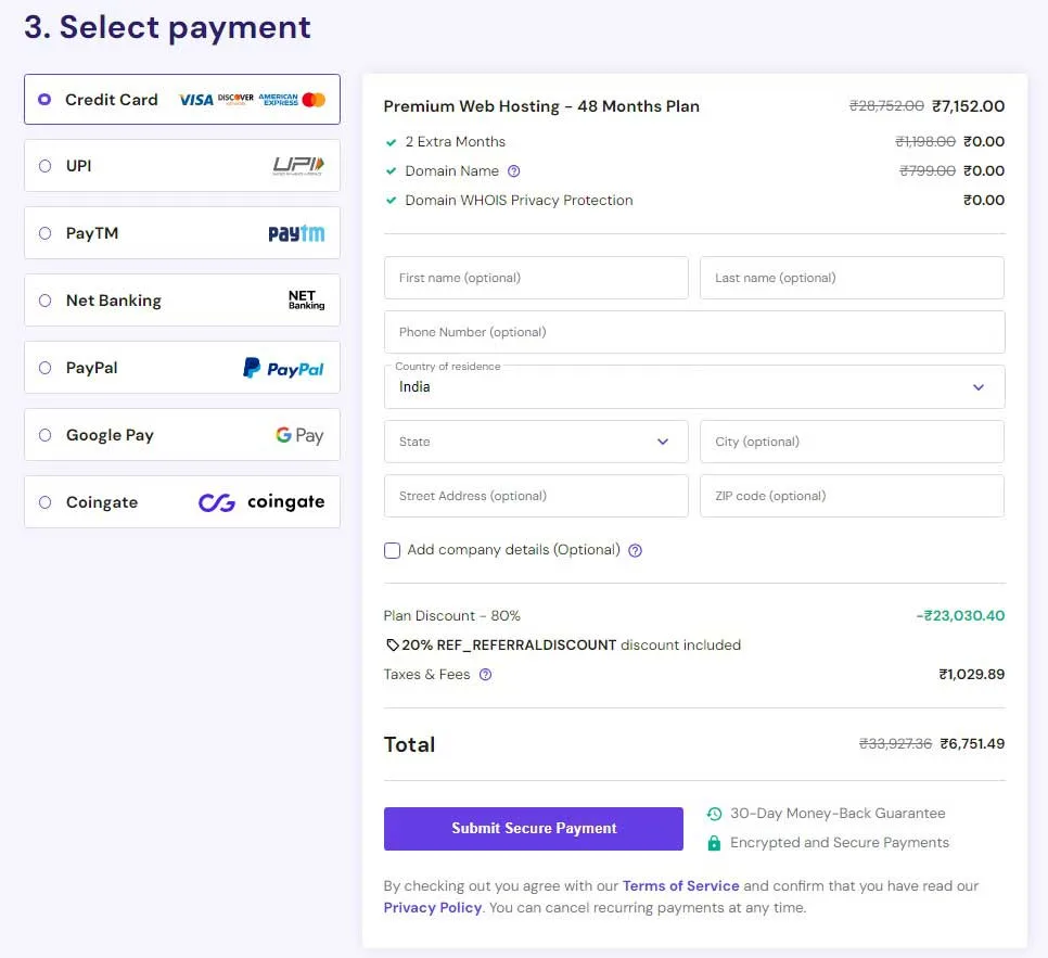 hostinger payment method