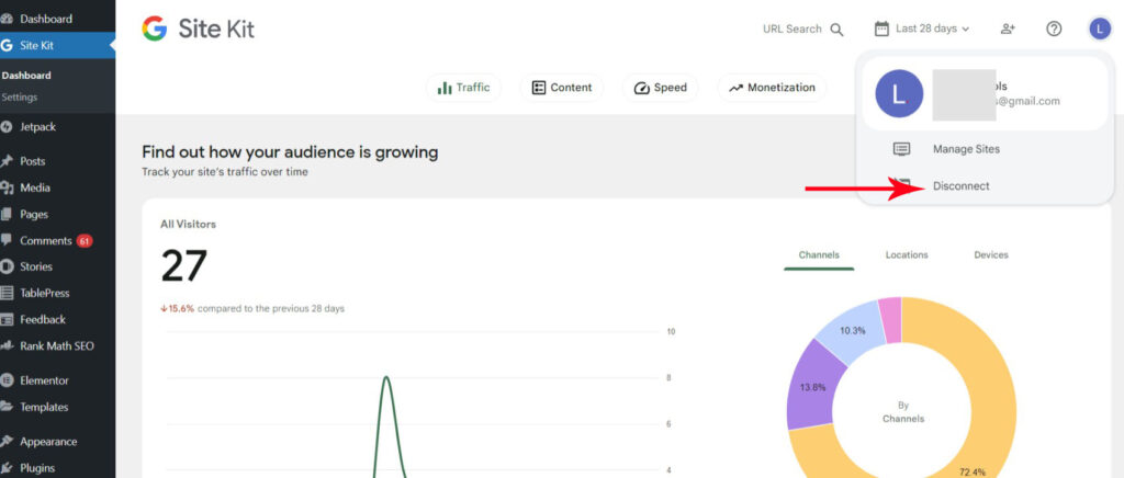 Looks like your site is not allowed access to Google account data and can't display stats in the dashboard